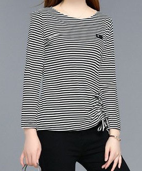 gl2-64/15秋款   中老年长袖T韩版条纹妈妈上衣休闲圆领长袖衫