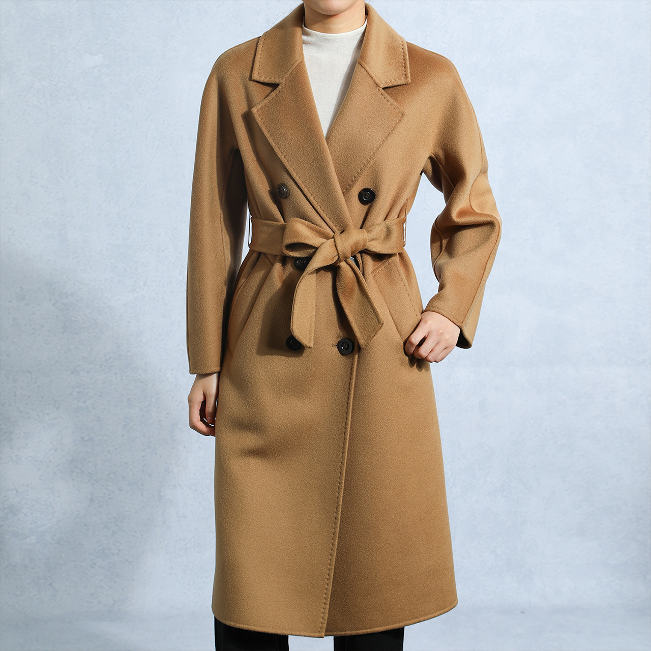 薇珞蘭VELORA纯山羊绒大衣女冬季韩系感牛角扣双面毛呢外套宽松款