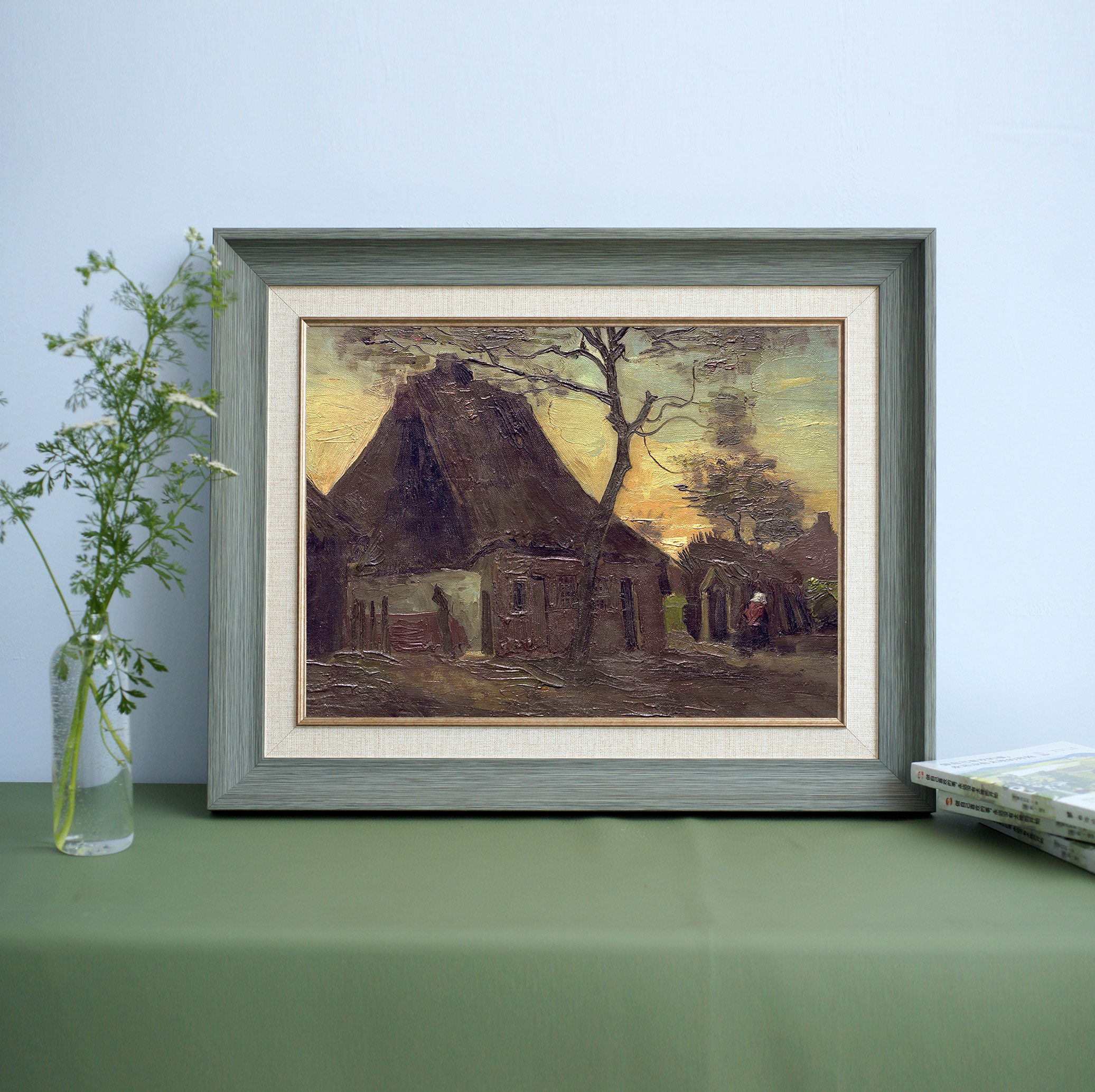 梵高《有树的小屋》客厅装饰画无痕钉 客厅背景墙装饰画世界名画