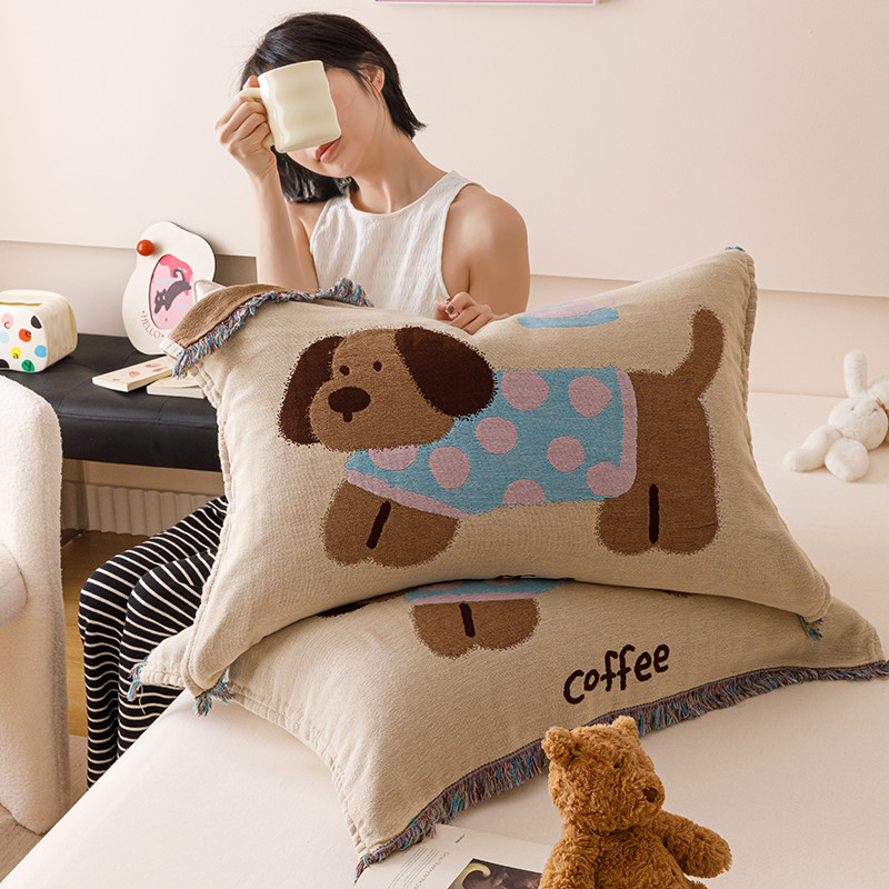 可爱纱布枕巾纯棉一对装儿童四层季家通用加厚吸汗枕头巾情侣枕盖