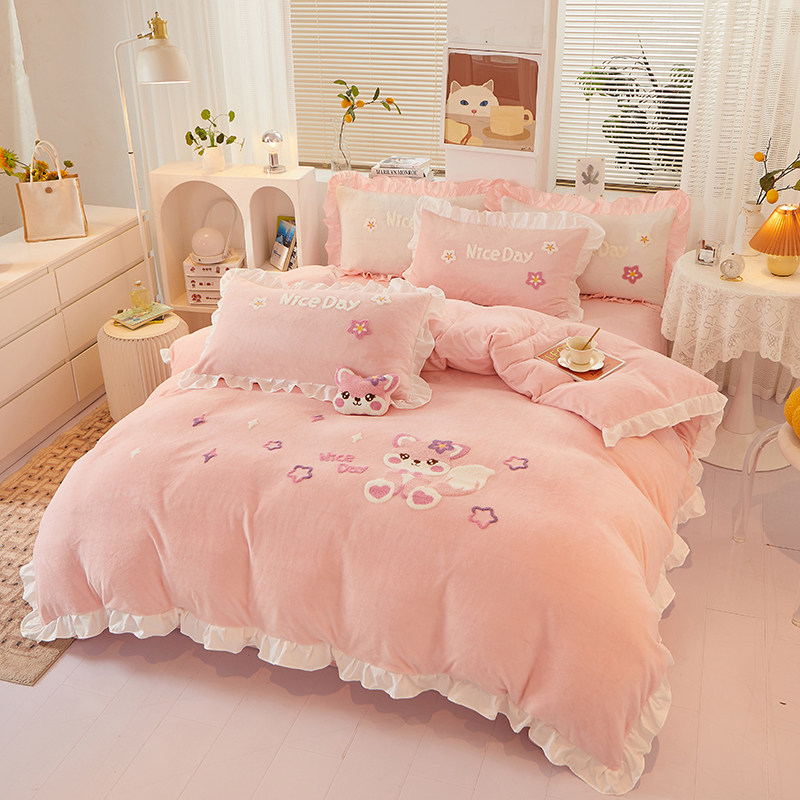 公主风卡通牛奶绒四件套双面加厚保暖法兰珊瑚绒被套床单加绒韩式,床上用品,床品套件/四件套/多件套,淘宝优惠券,粉丝福利购,淘宝优惠卷