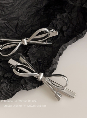 银色金属蝴蝶结发夹女2025新款高端发卡夹子头饰侧边夹鸭嘴夹发饰