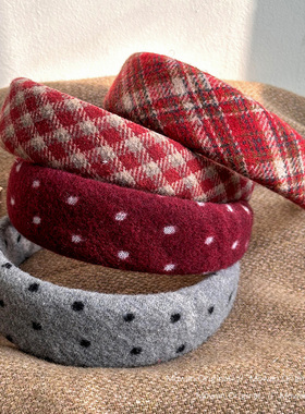 新年红色波点宽边发箍女高级感轻奢小众头箍日常外戴发卡过年发饰