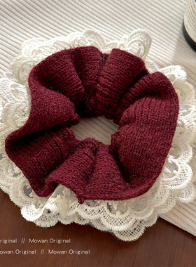 新年红色蕾丝花边大肠发圈女高级感丸子头低马尾发绳头饰高端发饰