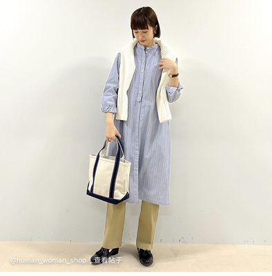 日式直筒纯棉条纹衬衣式连衣裙