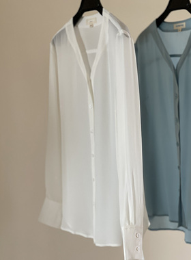 工厂货源16姆米双绉真丝通勤OL风格V领长袖女式衬衣