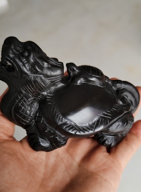 天然黑墨玉子母龙龟招财摆件