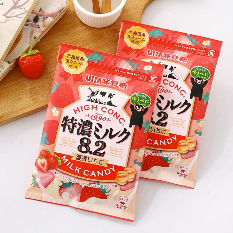 日本进口零食悠哈UHA奶糖味觉糖特浓8.2牛奶糖抹茶巧克力夹心喜糖