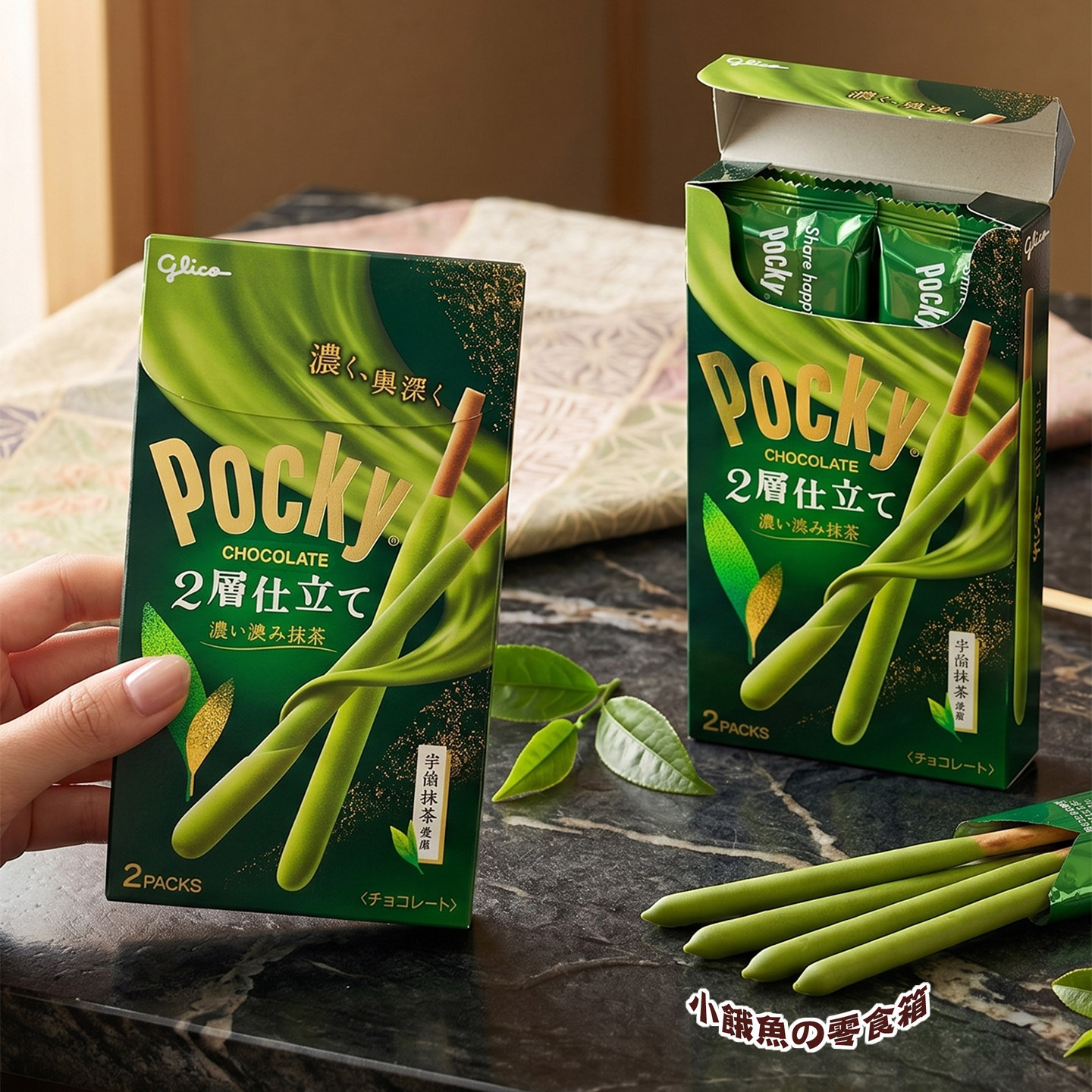 日本进口glico格力高Pocky2层仕立浓涩抹茶巧克力棒2袋装浓郁微苦