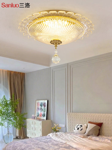 全铜水晶轻奢吸顶灯卧室灯儿童房简约现代LED玄关过道阳台灯 N245