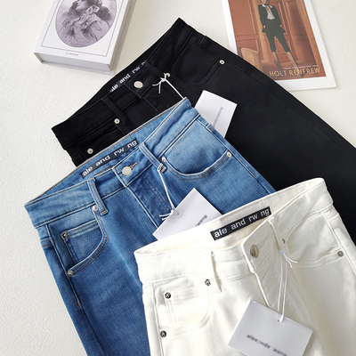 大wang家加绒窄直筒九分牛仔裤女