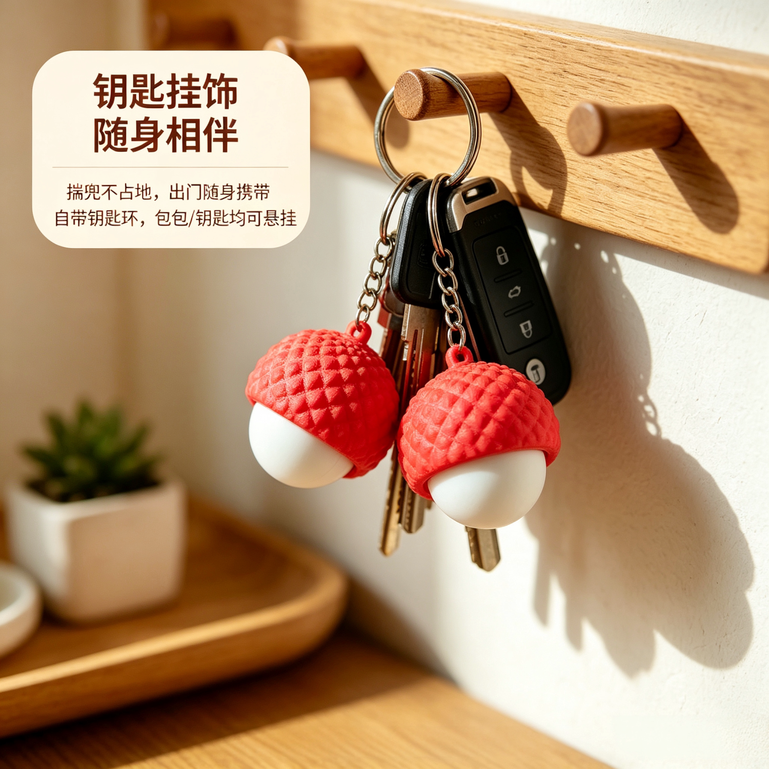 高颜值荔枝果壳钥匙扣减压挂件