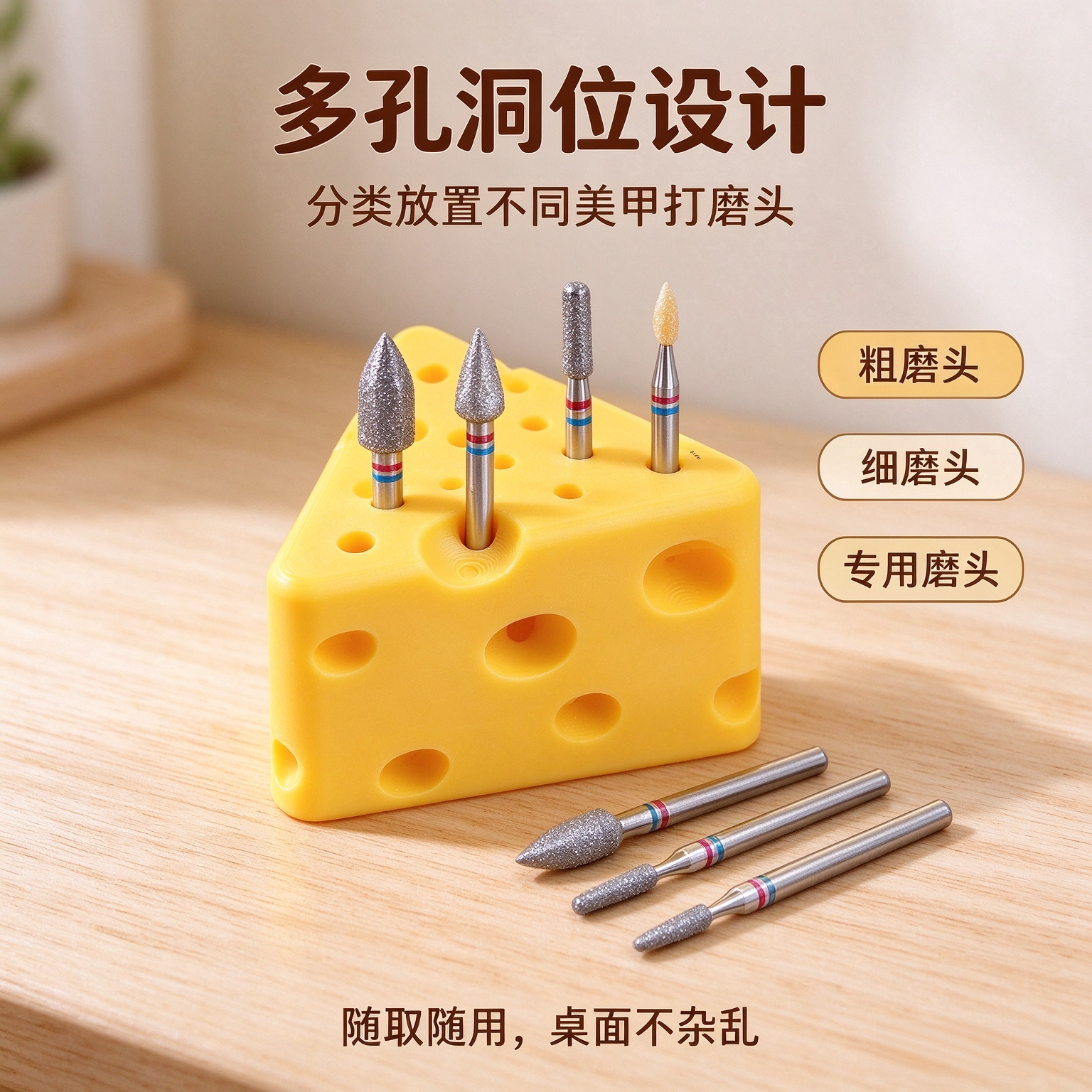 芝士奶酪美甲打磨头收纳座 3D打印磨头放置架 电磨笔磨头整理盒