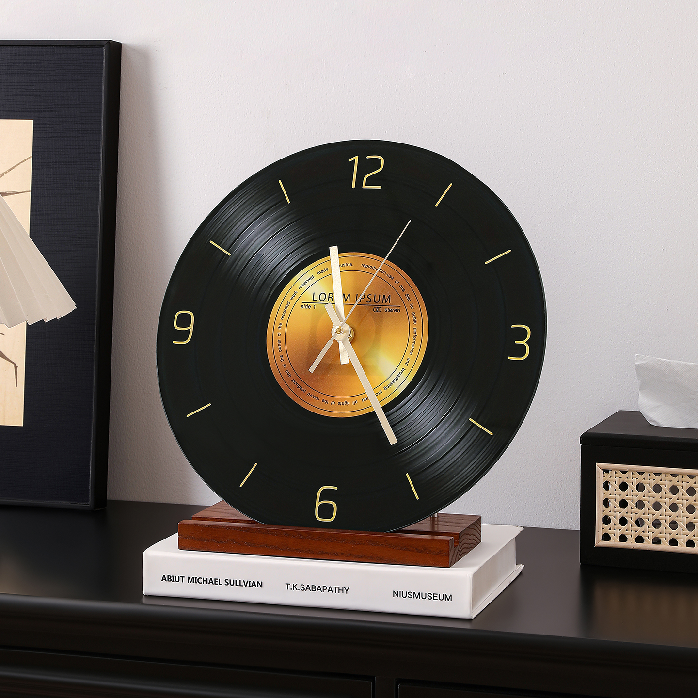 中古风复古黑胶唱片时钟桌面摆件