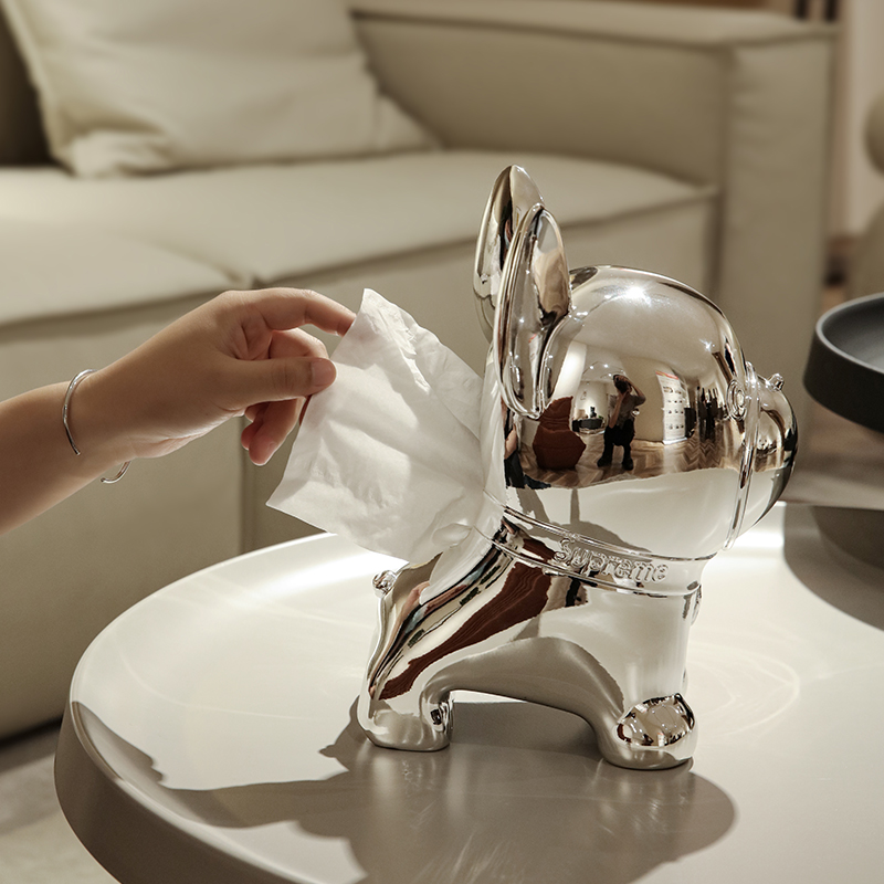 创意法斗狗纸巾盒轻奢摆件茶几抽纸盒高档O客厅电视酒柜装饰品