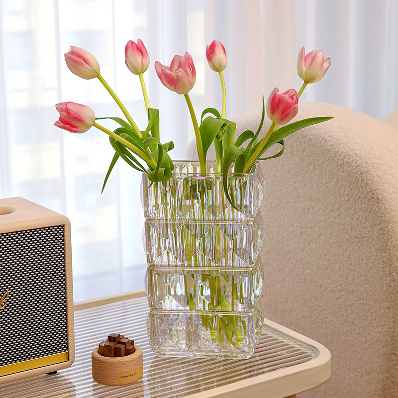 花瓶摆件客厅插花玻璃透明水养玫瑰花鲜花网红轻奢高级感水培花器