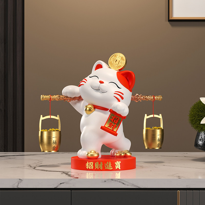一桶金招财猫摆件乔迁开 业礼物新中式客厅电视柜公司收银柜台装