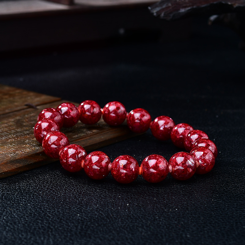 重九朱砂收藏级晶体砂手链高纯度晶体砂手串透光软红宝石