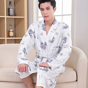 睡袍男春秋季长袖性感浴袍男士纯棉质长款睡衣大码全棉质家居服