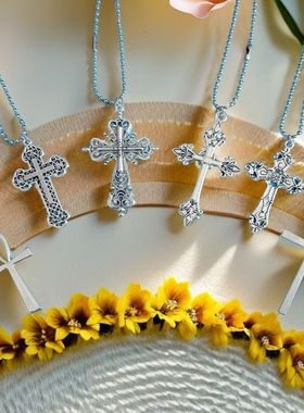 欧美流行嘻哈十字架吊坠毛衣链