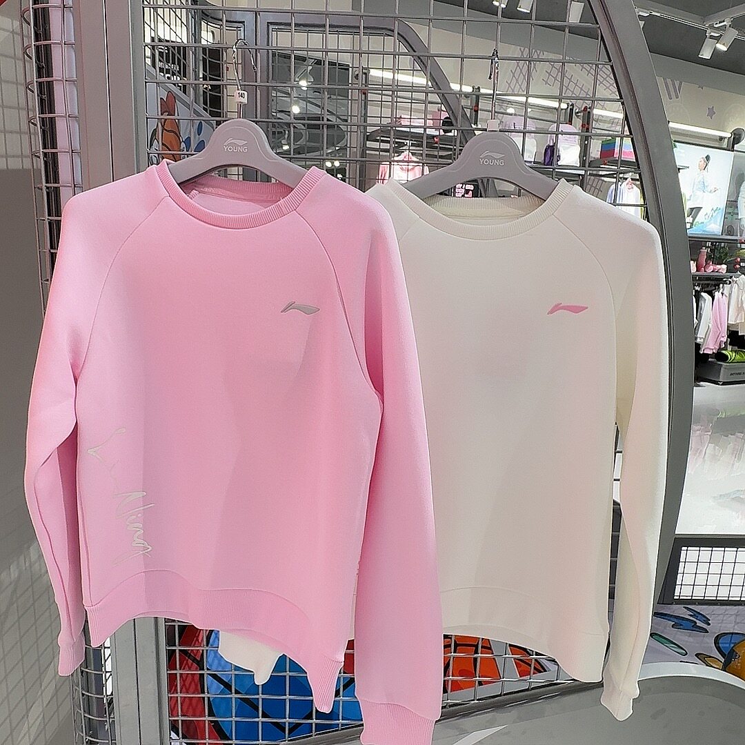 李宁童装026冬款女童中大童圆领运动卫衣儿童保暖加厚上衣YWDW308