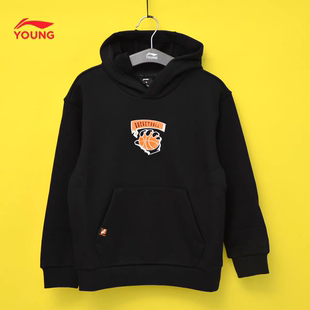 李宁童装2025冬款男童中大童加绒连帽卫衣儿童套头衫运动上衣帽衫