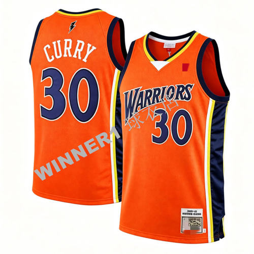 密绣版 勇士队30号CURRY 库里复古丝光橙色网眼球衣刺绣篮球服SW