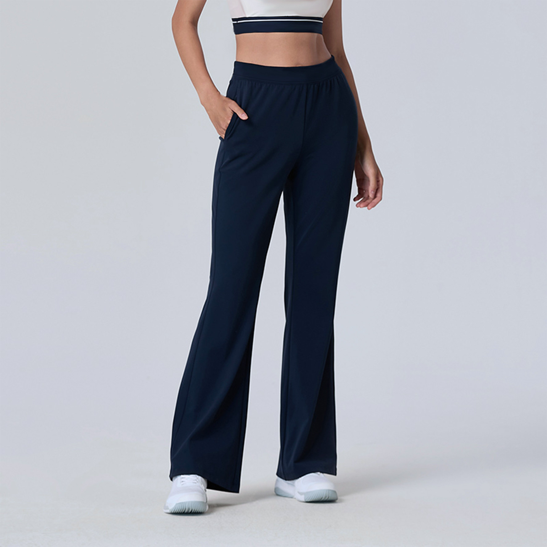 PARFOIS高腰微喇运动裤女百搭休闲提臀健身针织长裤深蓝色,运动服/休闲服装,运动长裤,淘宝优惠券,粉丝福利购,淘宝优惠卷