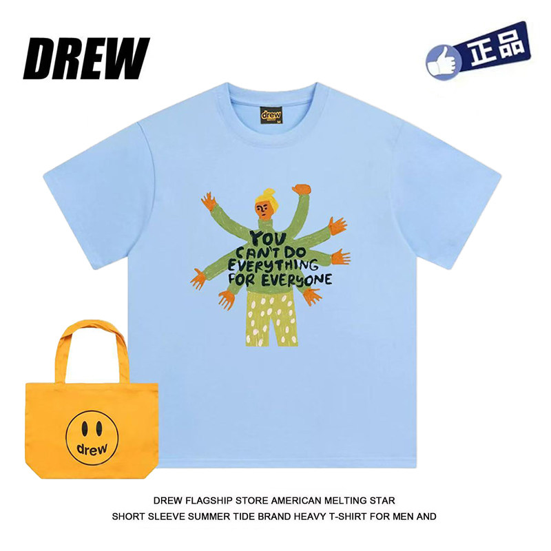 Drew【宋佳明同款】笑脸短袖高级感设计插画t恤男女款宽松情侣装