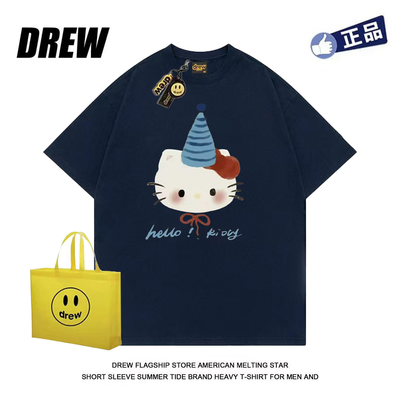 drew美式短袖T恤2025年新款联名HelloKitty短袖T恤男女同款体恤衫