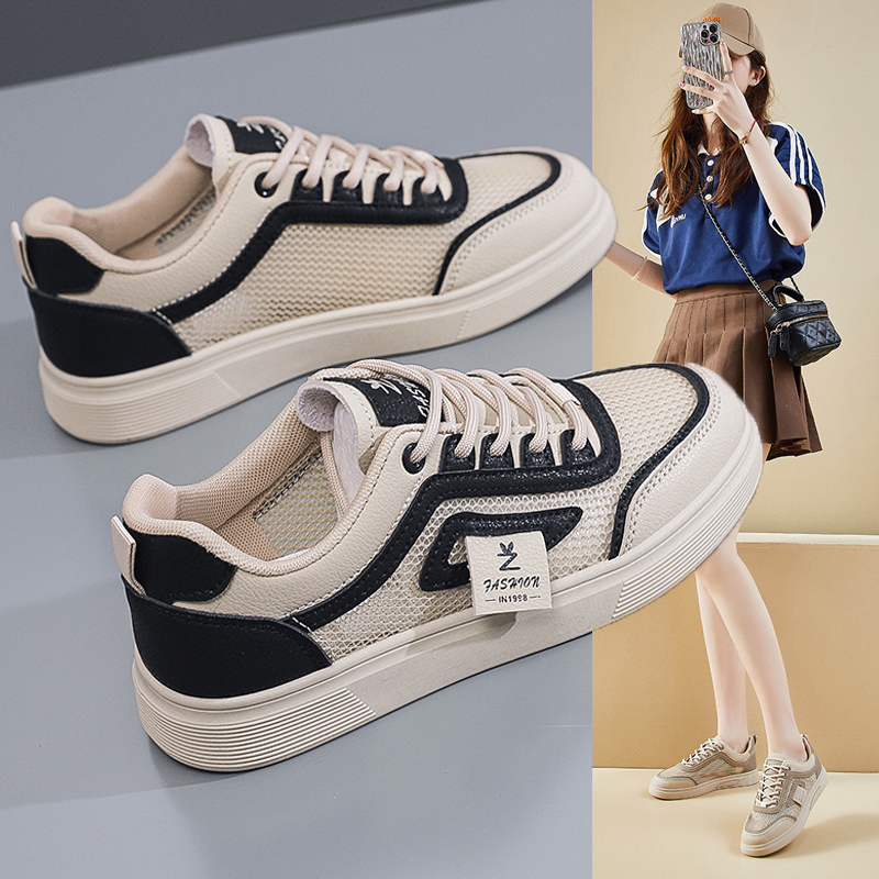 2025新款流行爆款女鞋夏季百搭平底透气运动休闲网面学生防滑板鞋