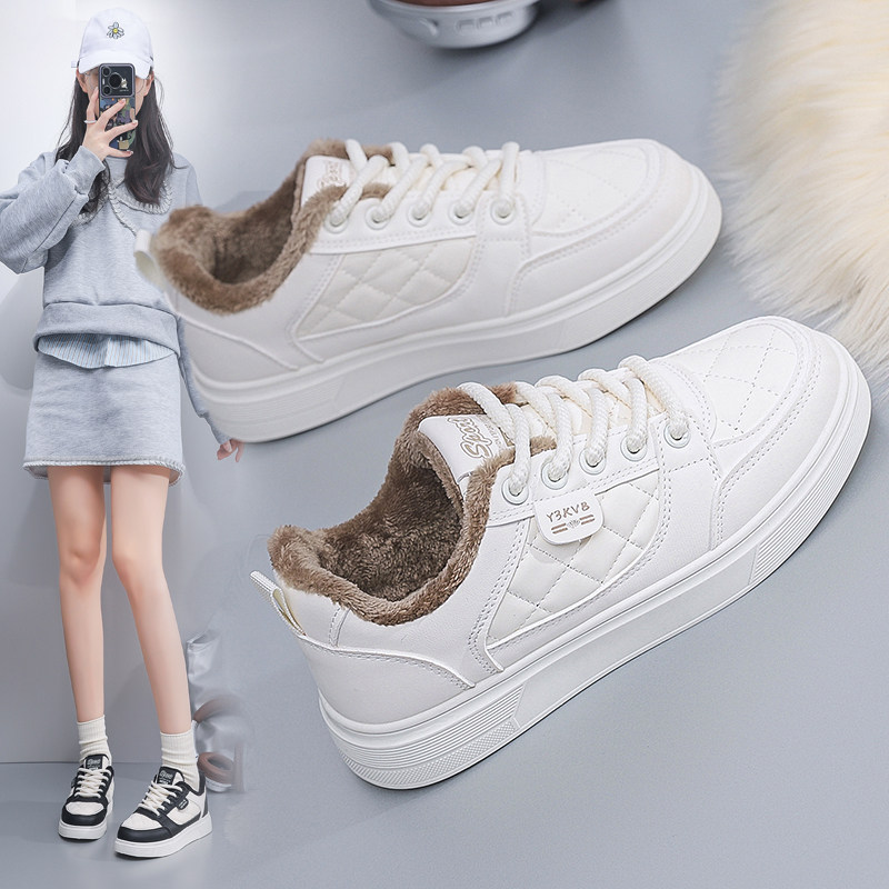 加绒小白鞋女2025冬季新款爆款时尚板鞋厚底洋气学生软底百搭棉鞋,女鞋,棉鞋,淘宝优惠券,粉丝福利购,淘宝优惠卷