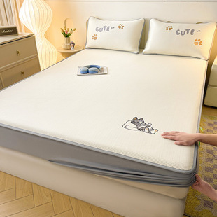 卡通刺绣冰丝凉席冰豆豆床笠款三件套凉感席夏季席梦思床垫床包