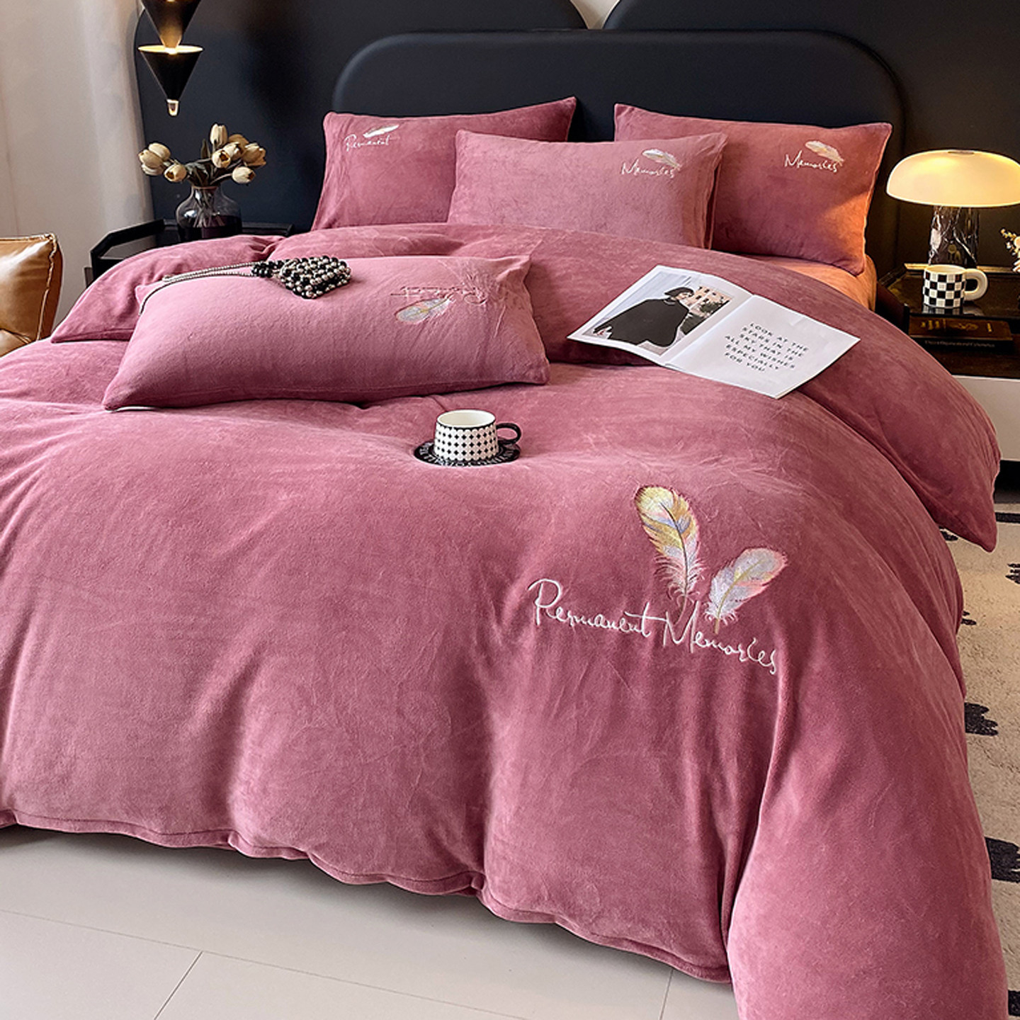 秋冬纯色轻奢刺绣加厚保暖牛奶绒被套单件双面法兰珊瑚绒加绒被罩,床上用品,被套,淘宝优惠券,粉丝福利购,淘宝优惠卷