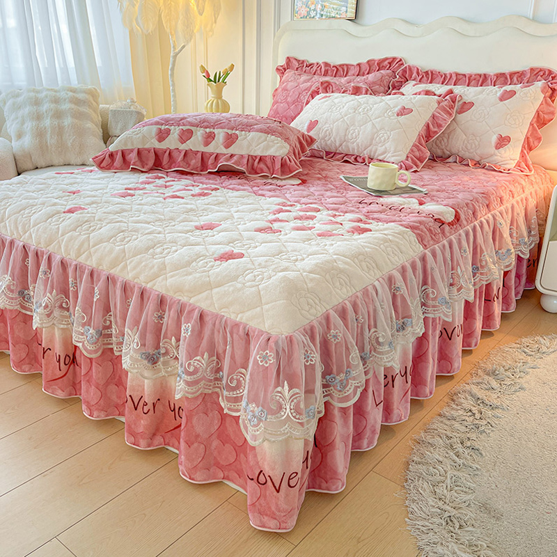 高克重牛奶绒床裙单件高级感花边