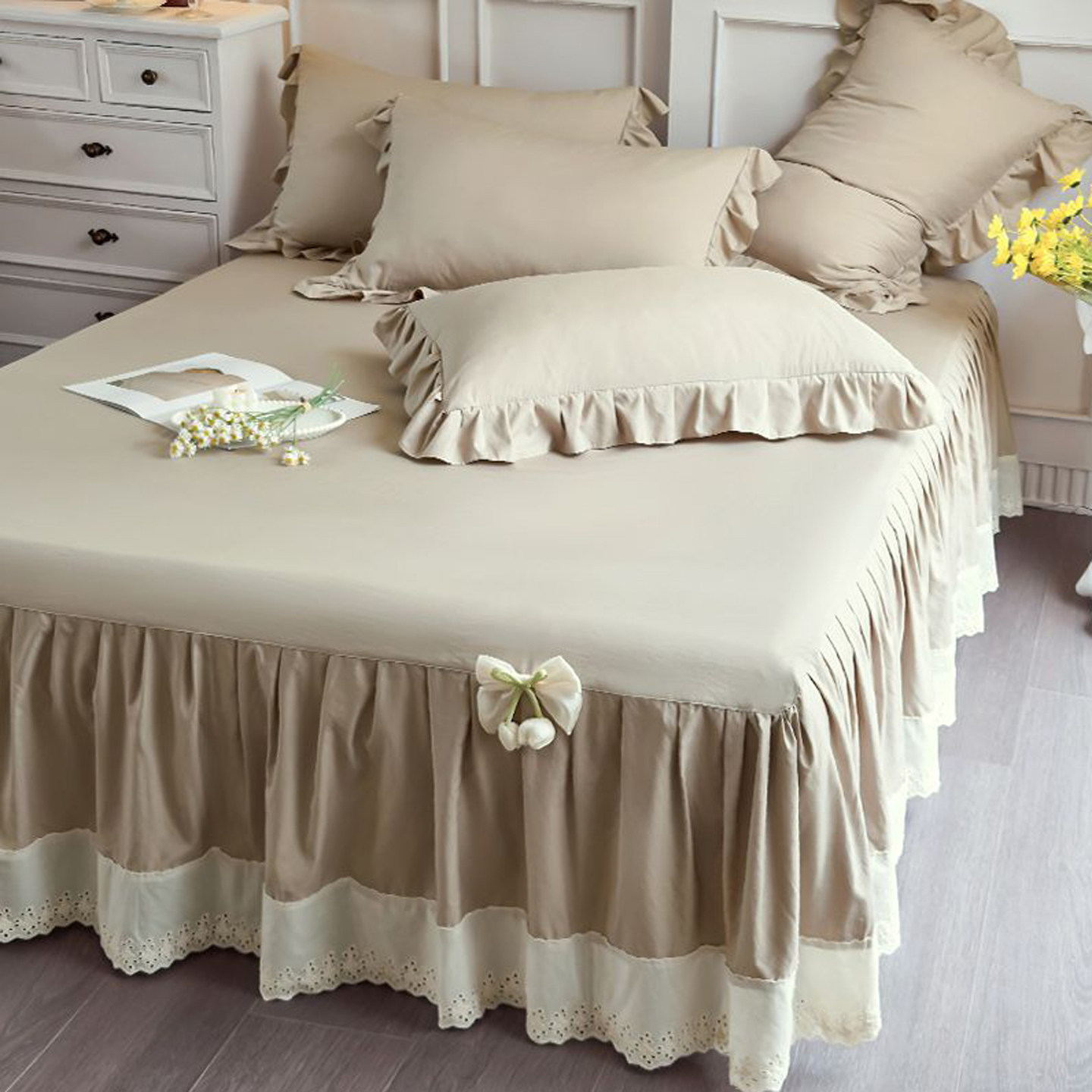 韩式天丝缎床裙式床罩单件高端公主风花边床围1.5米1.8x2x2.2床套