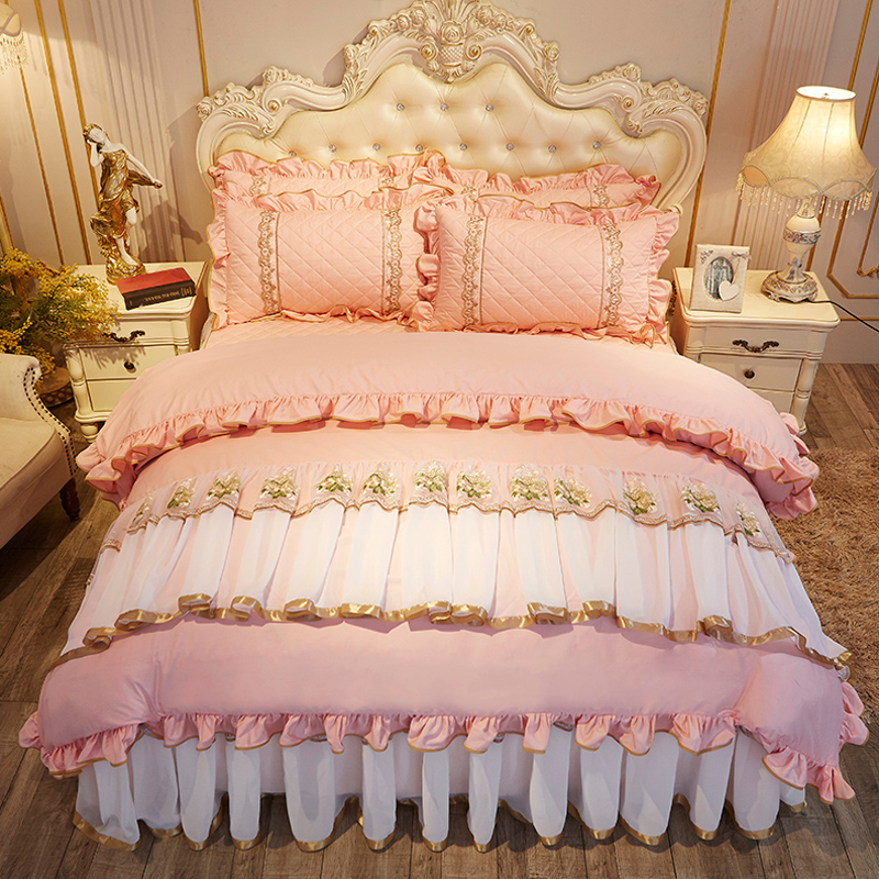 全棉床裙款四件套花边被套韩式蕾丝床罩式纯棉防滑床套公主风床品
