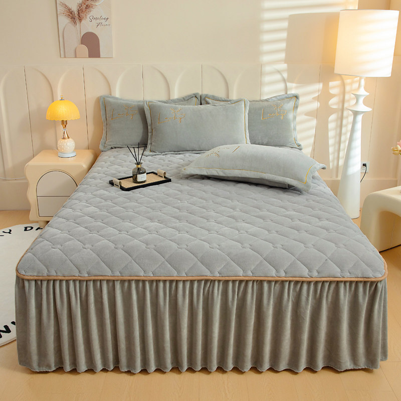 A类牛奶绒单件夹棉床裙款简约纯色床围裙秋冬加绒加厚床罩三件套,床上用品,床裙,淘宝优惠券,粉丝福利购,淘宝优惠卷