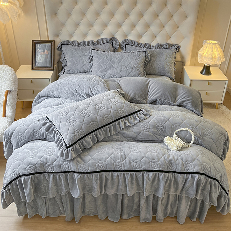 保暖加绒牛奶绒被套单件夹棉加厚两用冬季双面法兰珊瑚绒加棉被罩