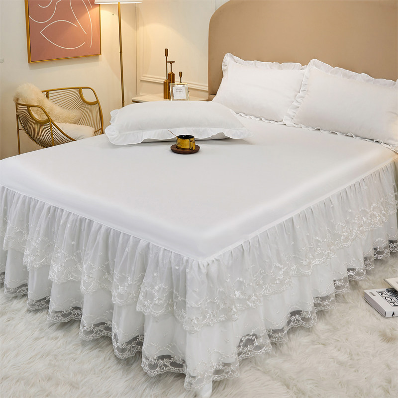 韩式白色蕾丝床裙单件床罩刺绣花边三件套1.8m防滑W床单防尘罩新,床上用品,床裙,淘宝优惠券,粉丝福利购,淘宝优惠卷