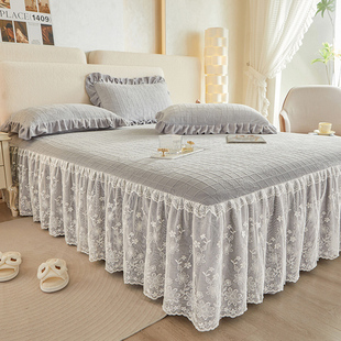 A类加厚烂花牛奶绒床裙单件高级感双层蕾丝花边床罩1.8床套秋冬季
