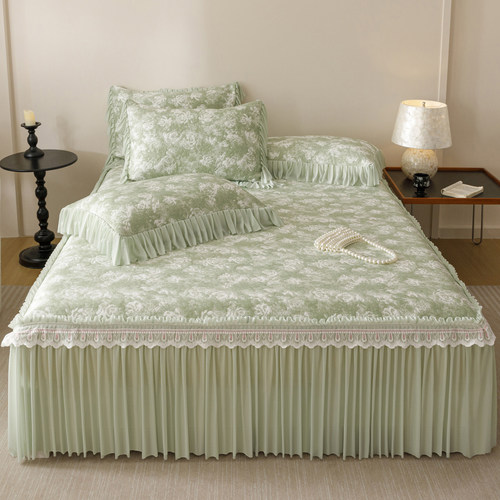 2025新款夏季海洋丝凉感冰豆豆凉席床裙款玫瑰花冰丝席空调软席子