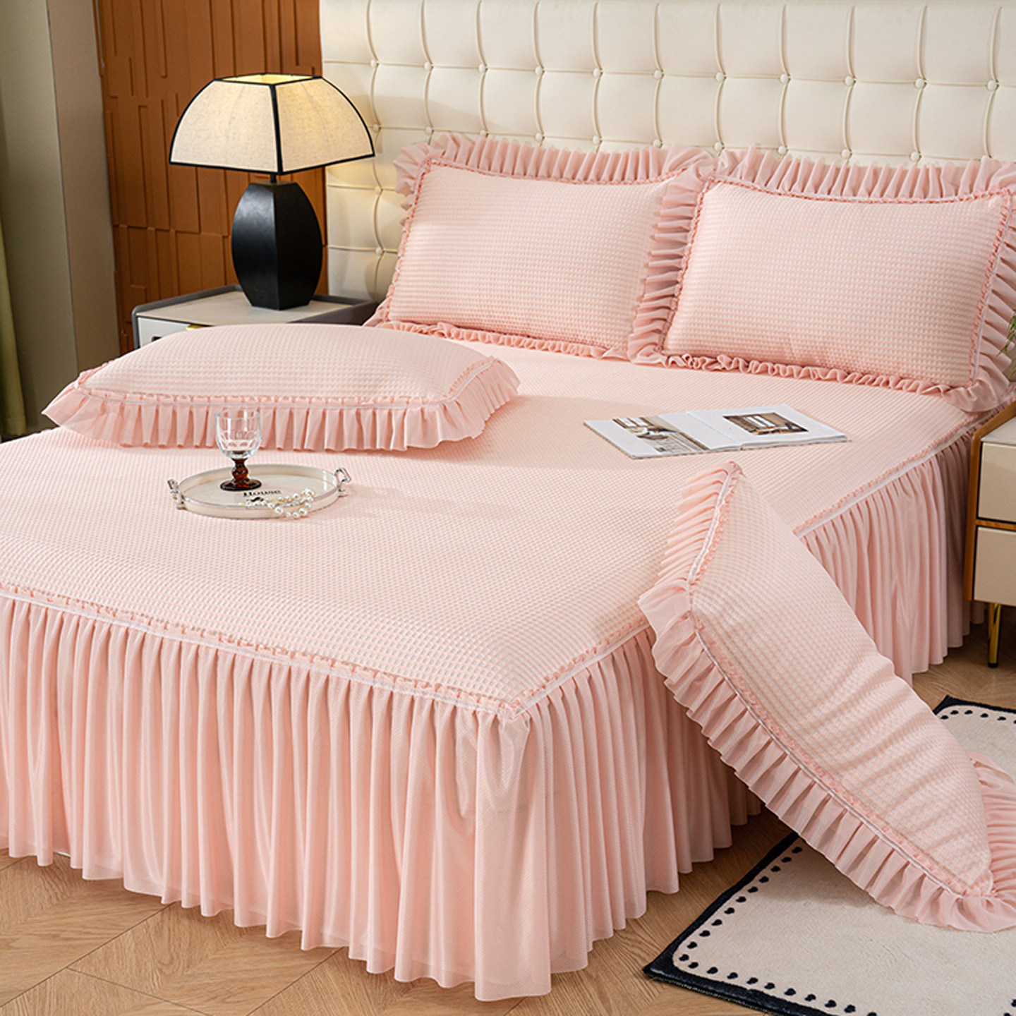 夏天公主风床裙单件冰丝席凉豆豆席床罩凉席可机水洗空调软席床套图片