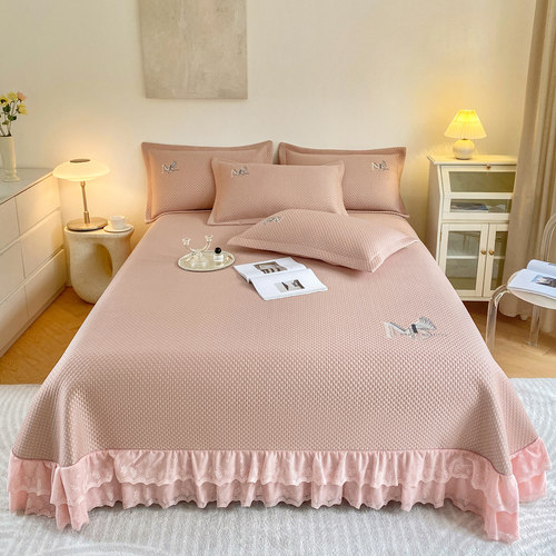 轻奢冰豆豆凉席床盖款三件套夏季凉感冰丝席可折叠花边空调软席子