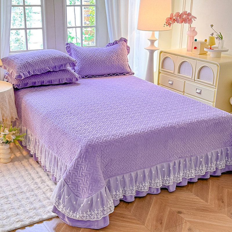 牛奶法莱绒床盖单件冬季加绒保暖珊瑚绒夹棉加厚榻榻米床单三件套,床上用品,床盖,淘宝优惠券,粉丝福利购,淘宝优惠卷