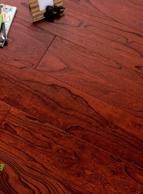 老榆木经典花色大花纹地板 中式装修风格中国红色黄色灰色系地暖