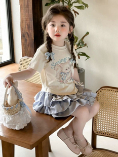 女童夏装套装独特甜美女宝宝卡通T恤短裙两件套2025新款夏季童装