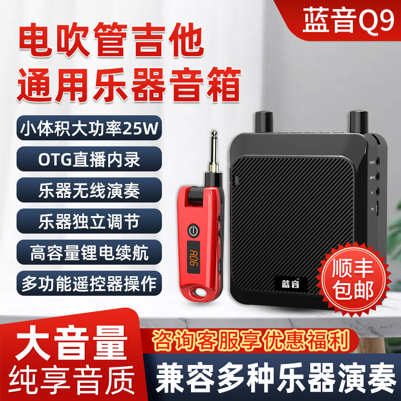 蓝音Q9电吹管直插式音箱无线便携大功率雅佳罗兰声卡内录吉他音响