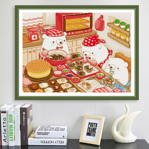 春天十字绣简约风客厅卡通小白熊