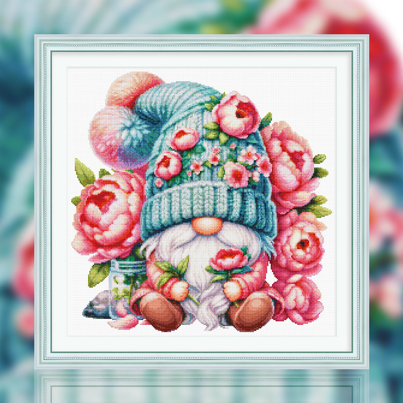 春天十字绣2024新款线绣芍药花小矮人客厅卧室儿童房挂画自己绣